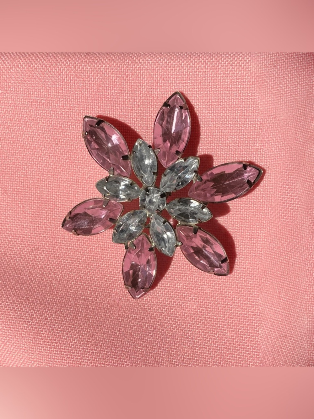 Pink Crystal Flower Brooch White Silver Pin Light Baby Snowflake Vintage Spring